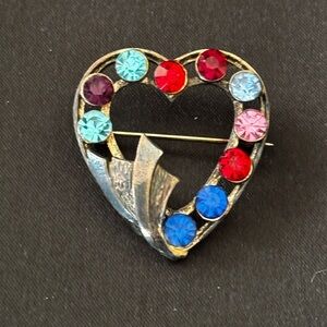 Collectible Vintage CATAMORE Heart shaped brooch with rhinestones